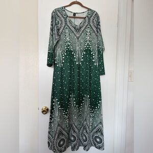 SHEIN Green and White Long Sleeve Dress
